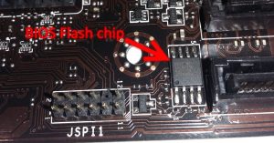 BIOS flash chip on a motherboard